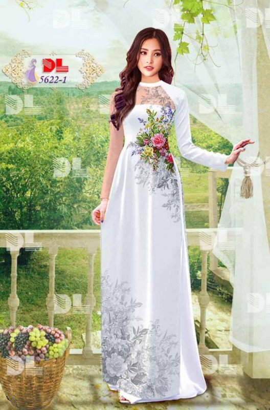Vải áo dài hoa mẫu đơn 5622