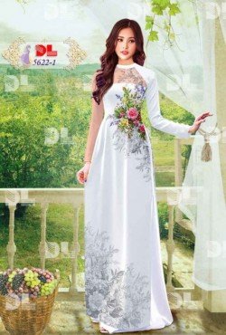 Vải áo dài hoa mẫu đơn 5622