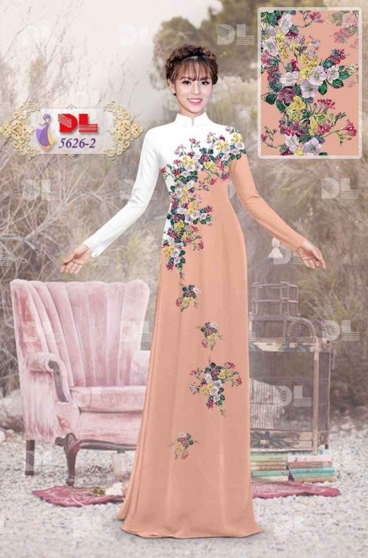 vải áo dài hoa nguyên áo 5626
