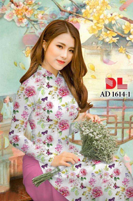 Vải áo dài hoa hồng 1614