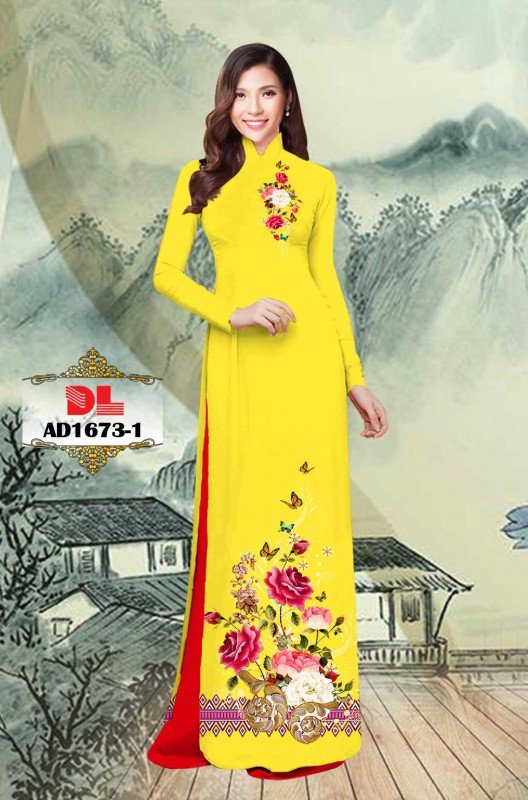 Vải áo dài hoa hồng 1673