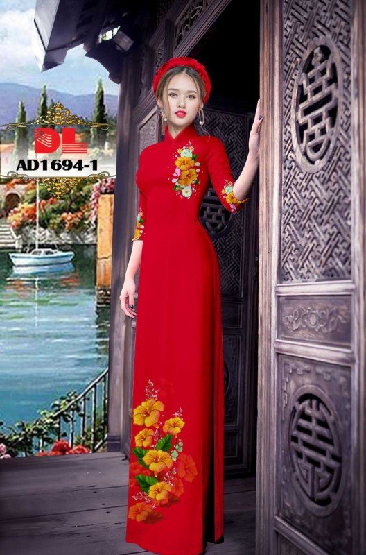 Vải áo dài hoa mẫu đơn 1694