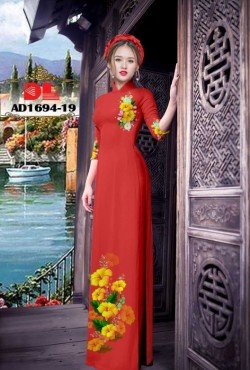 Vải áo dài hoa mẫu đơn 1694 AD 1694