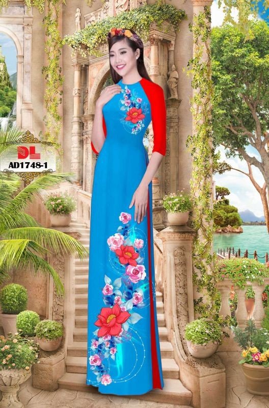 Vải áo dài hoa hồng 1748
