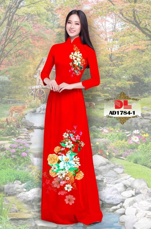 Vải áo dài hoa hồng 1784