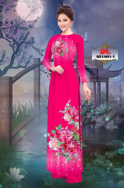 Vải áo dài hoa hồng 1801